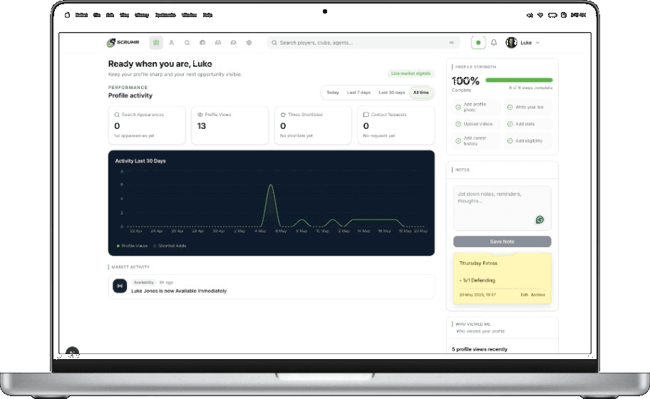 Player portal dashboard shown on a MacBook